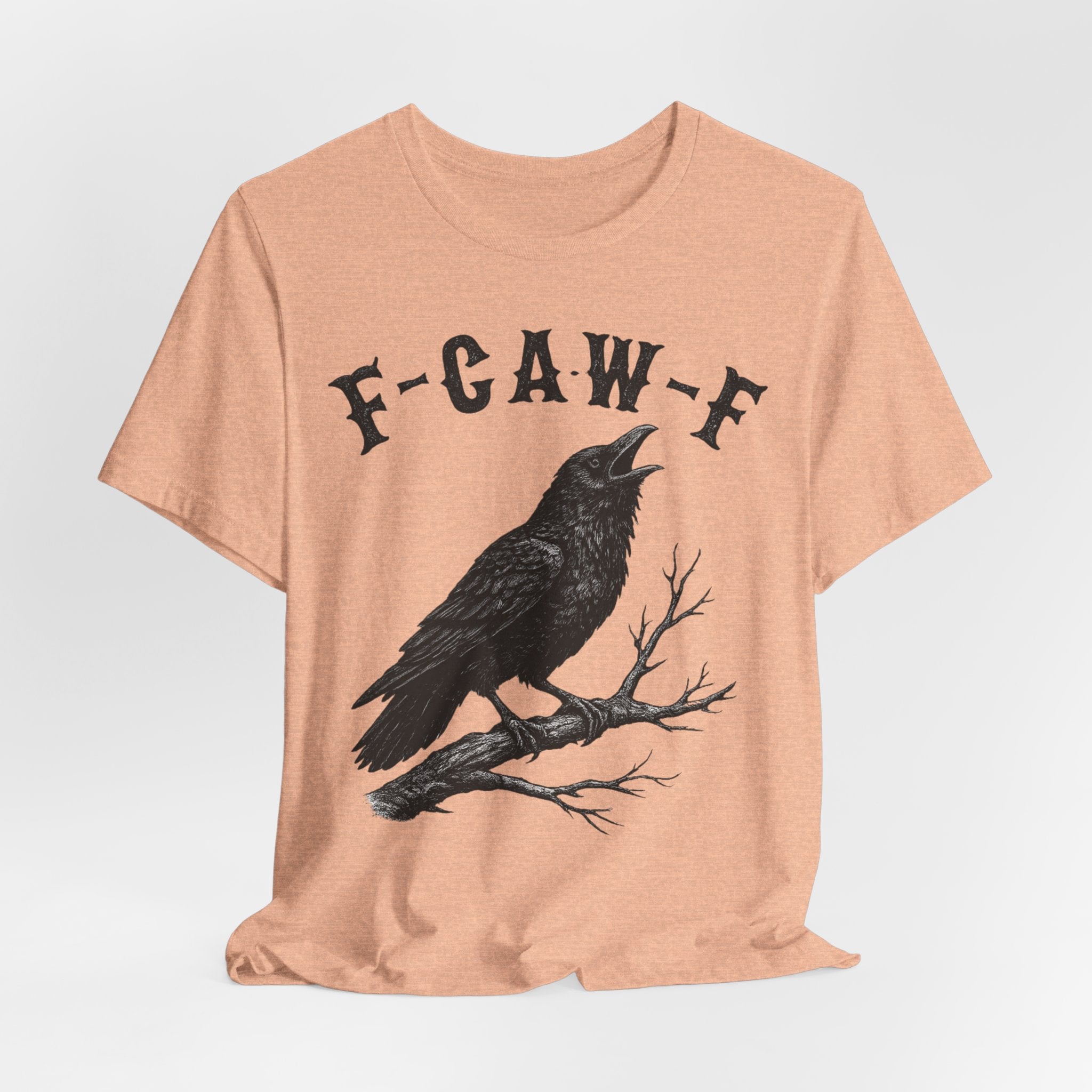 F-CAW-F Funny Crow T-Shirt in Pink - gothic blackletter crow pun graphic tee, Barely Outdoorsy Bella Canvas