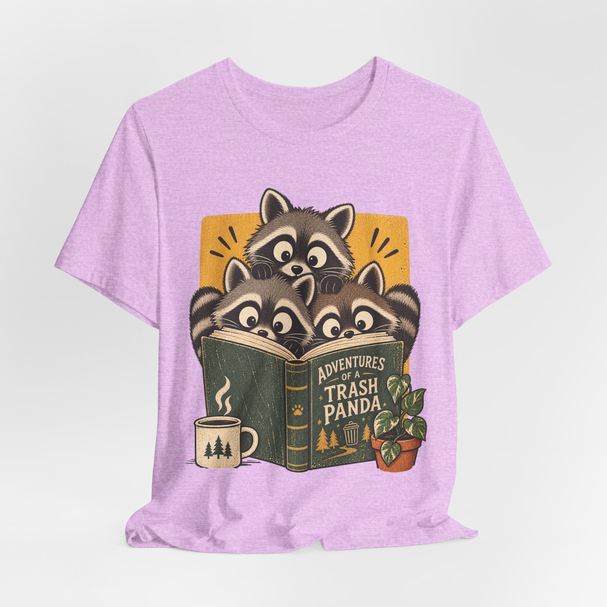 Adventures of a Trash Panda T-Shirt in Heather Peach - funny raccoon adventure graphic tee, Barely Outdoorsy
