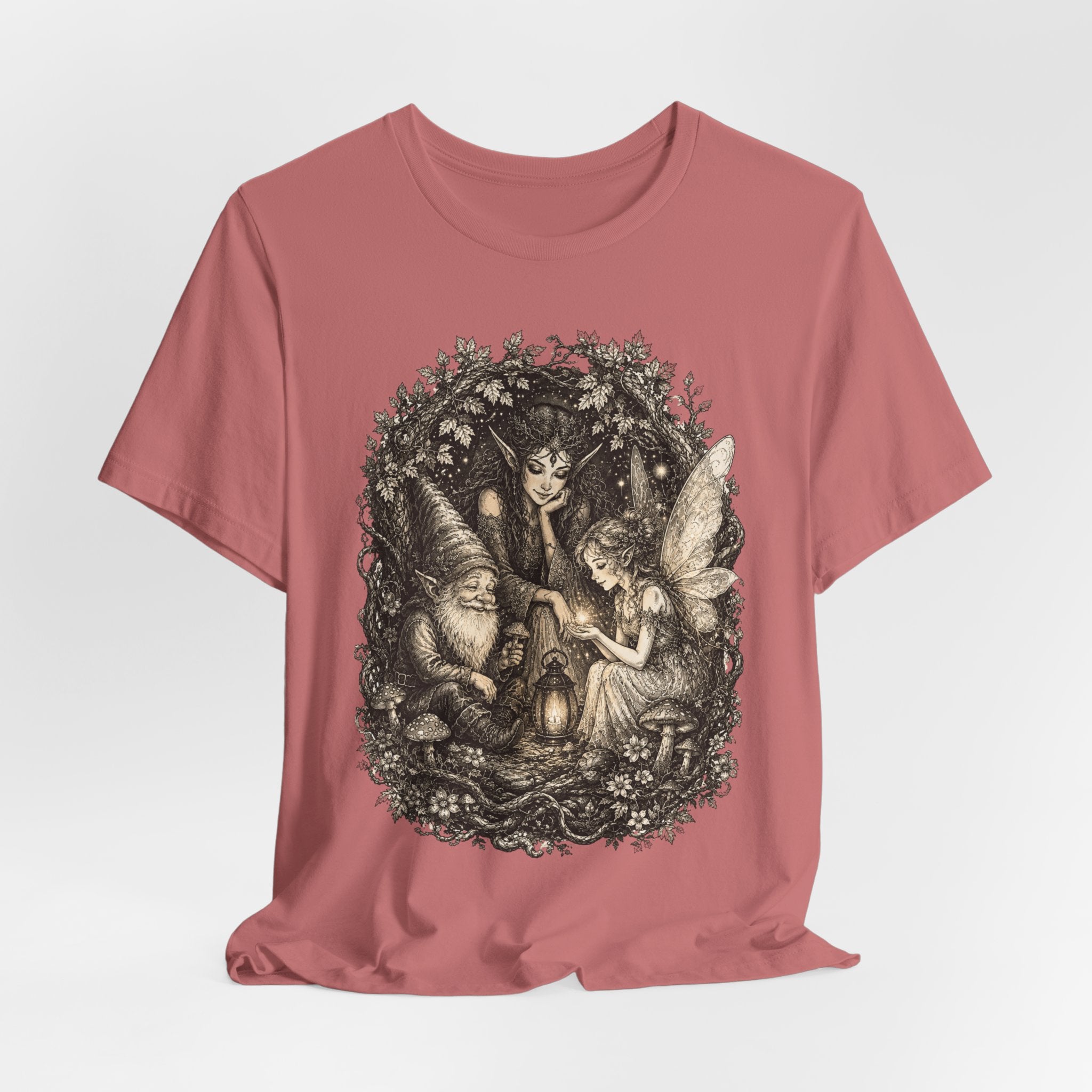 Woodland Gathering T-Shirt in Heather Prism Lilac - goblincore forest gathering graphic tee, Barely Outdoorsy