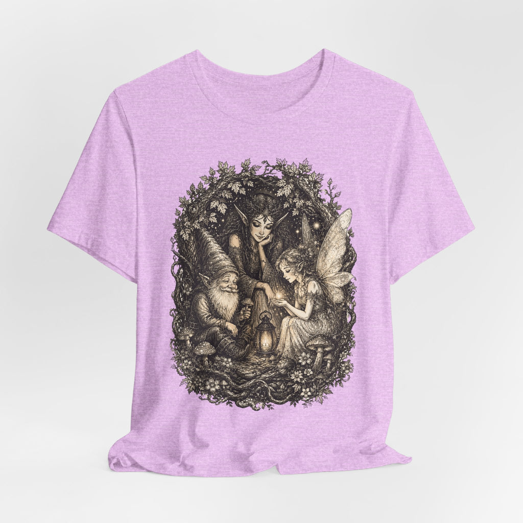 Woodland Gathering Tee in Mauve - cottagecore moonlit woodland creatures shirt, Barely Outdoorsy Bella Canvas