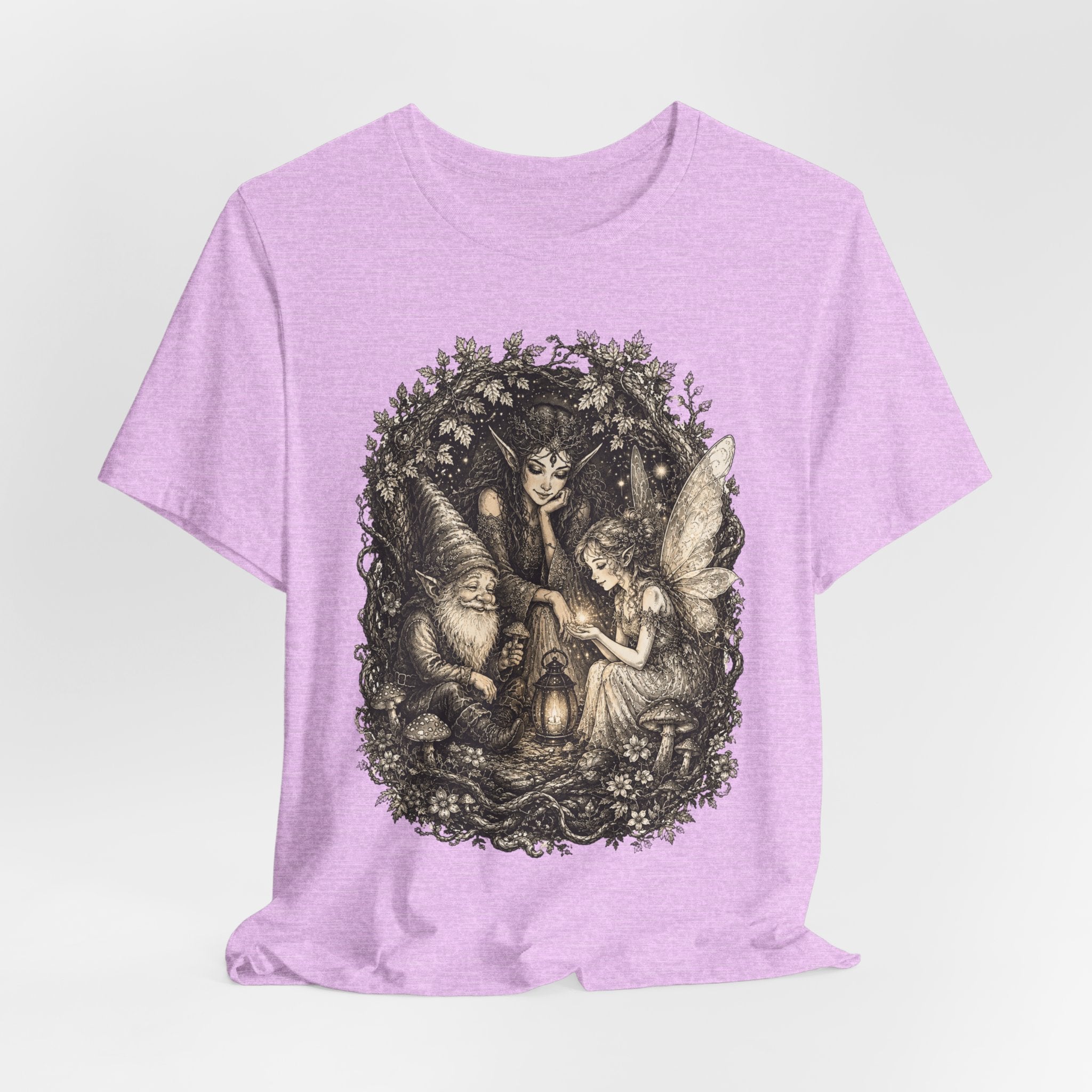 Woodland Gathering Tee in Mauve - cottagecore moonlit woodland creatures shirt, Barely Outdoorsy Bella Canvas