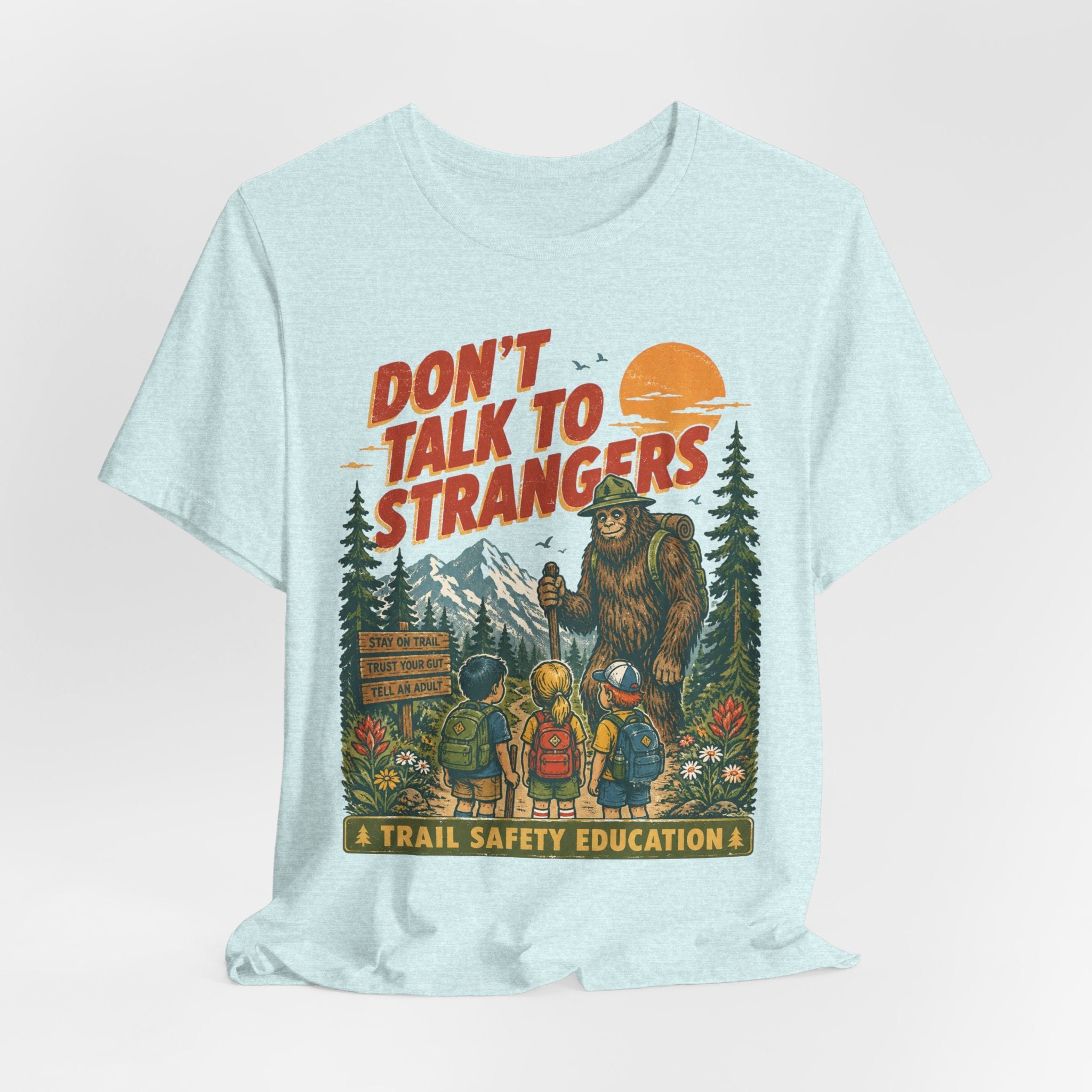 Don't Talk to Strangers Bigfoot T-Shirt in Pink - funny Sasquatch introvert graphic tee, Barely Outdoorsy