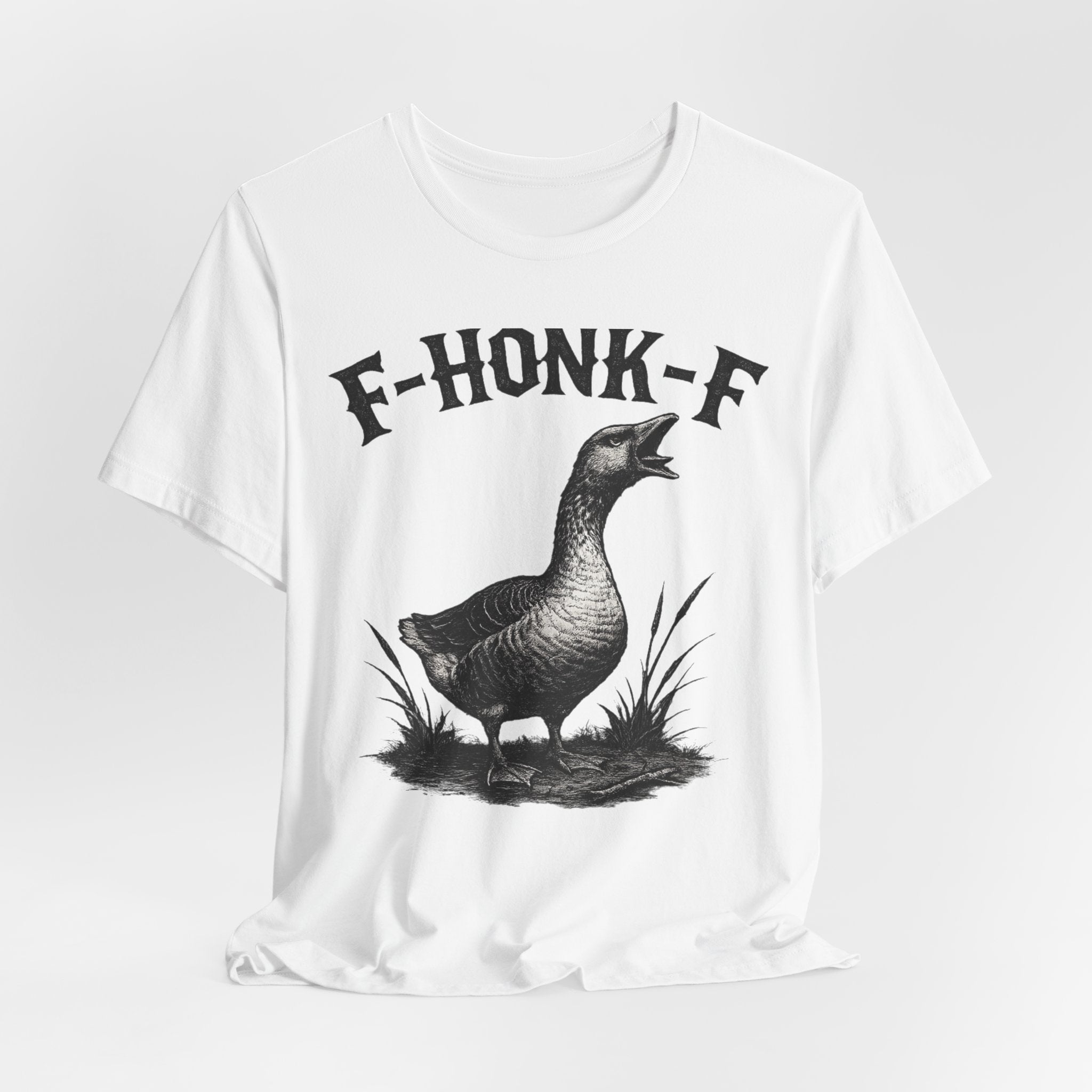 F-HONK-F Funny Goose T-Shirt in Athletic Heather - gothic blackletter goose humor graphic tee, Barely Outdoorsy Bella Canvas 3001
