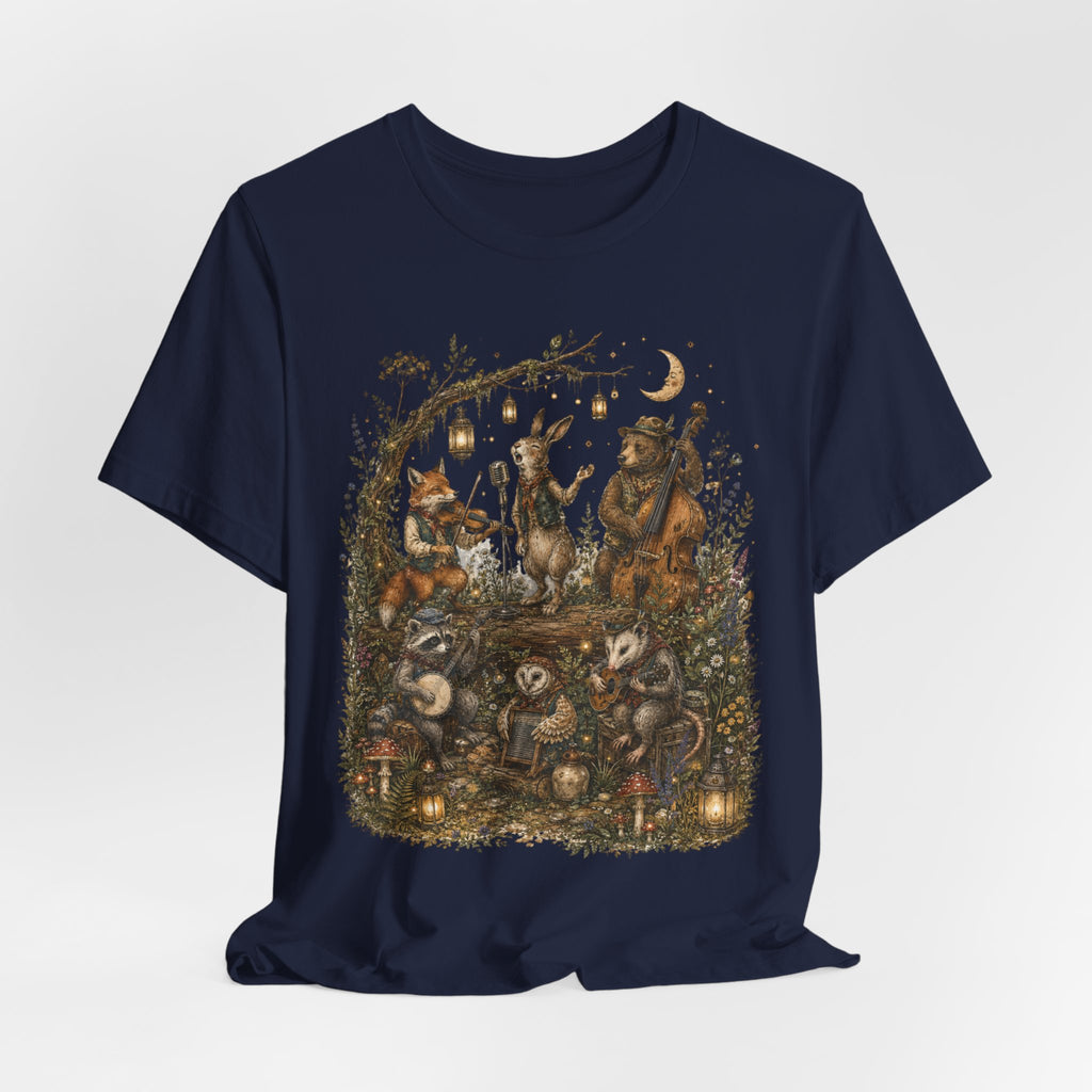 Woodland Band Moonlight Concert Tee in Mauve - woodland concert moonlit graphic shirt, Barely Outdoorsy Bella Canvas 3001