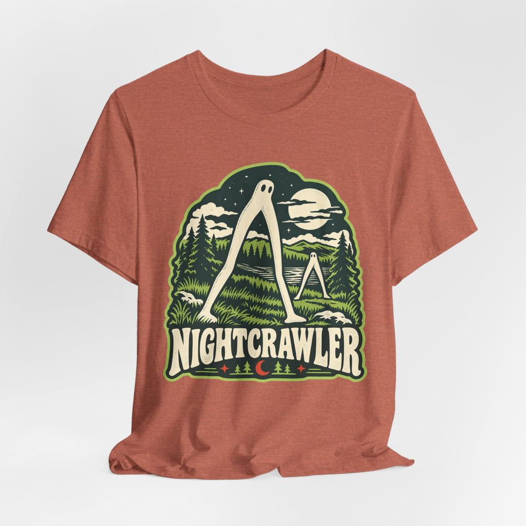 Fresno Nightcrawler Cryptid T-Shirt in Heather Clay - funny Fresno Nightcrawler cryptid graphic tee, Barely Outdoorsy