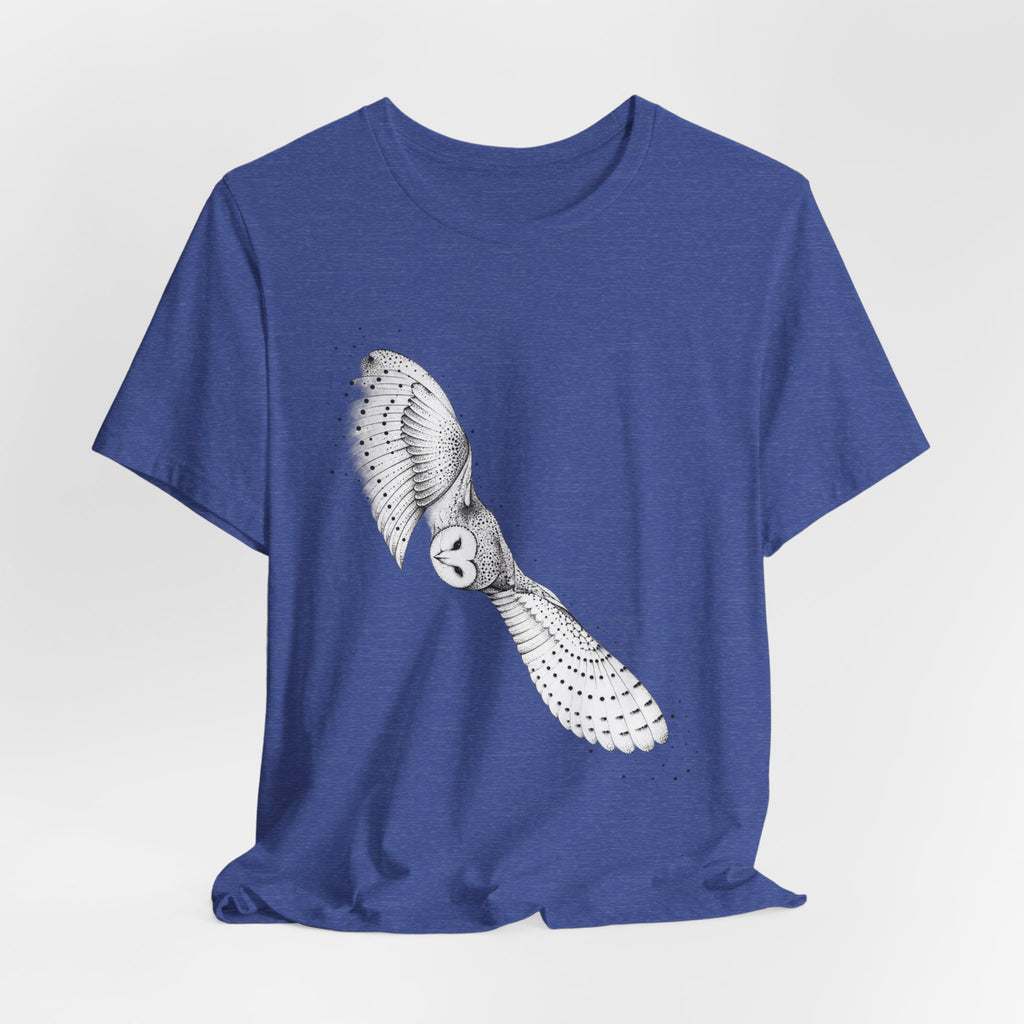 Barn Owl in Flight T-Shirt in Heather Peach - vintage naturalist owl flight graphic tee, Barely Outdoorsy Bella Canvas