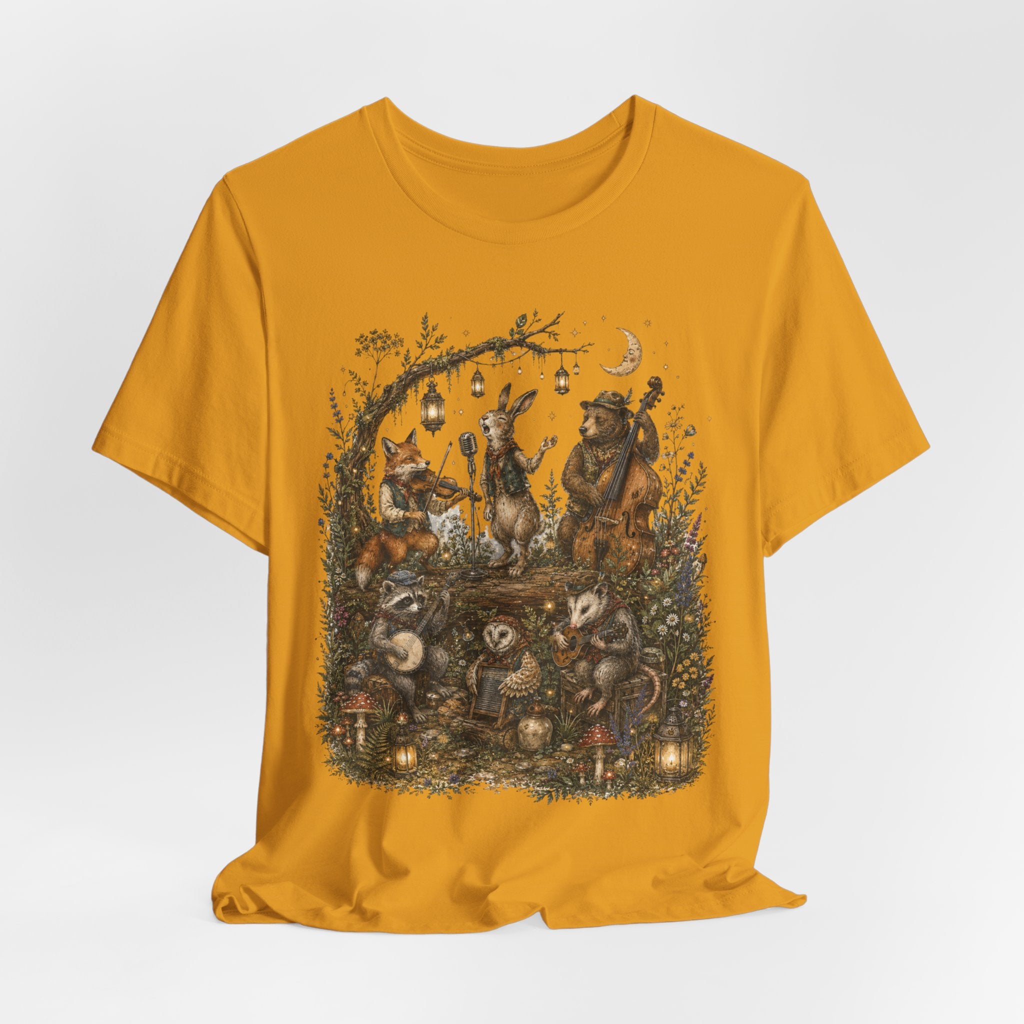 Woodland Band Moonlight Concert Tee in Heather Peach - forest creatures concert moonlight shirt, Barely Outdoorsy Bella Canvas