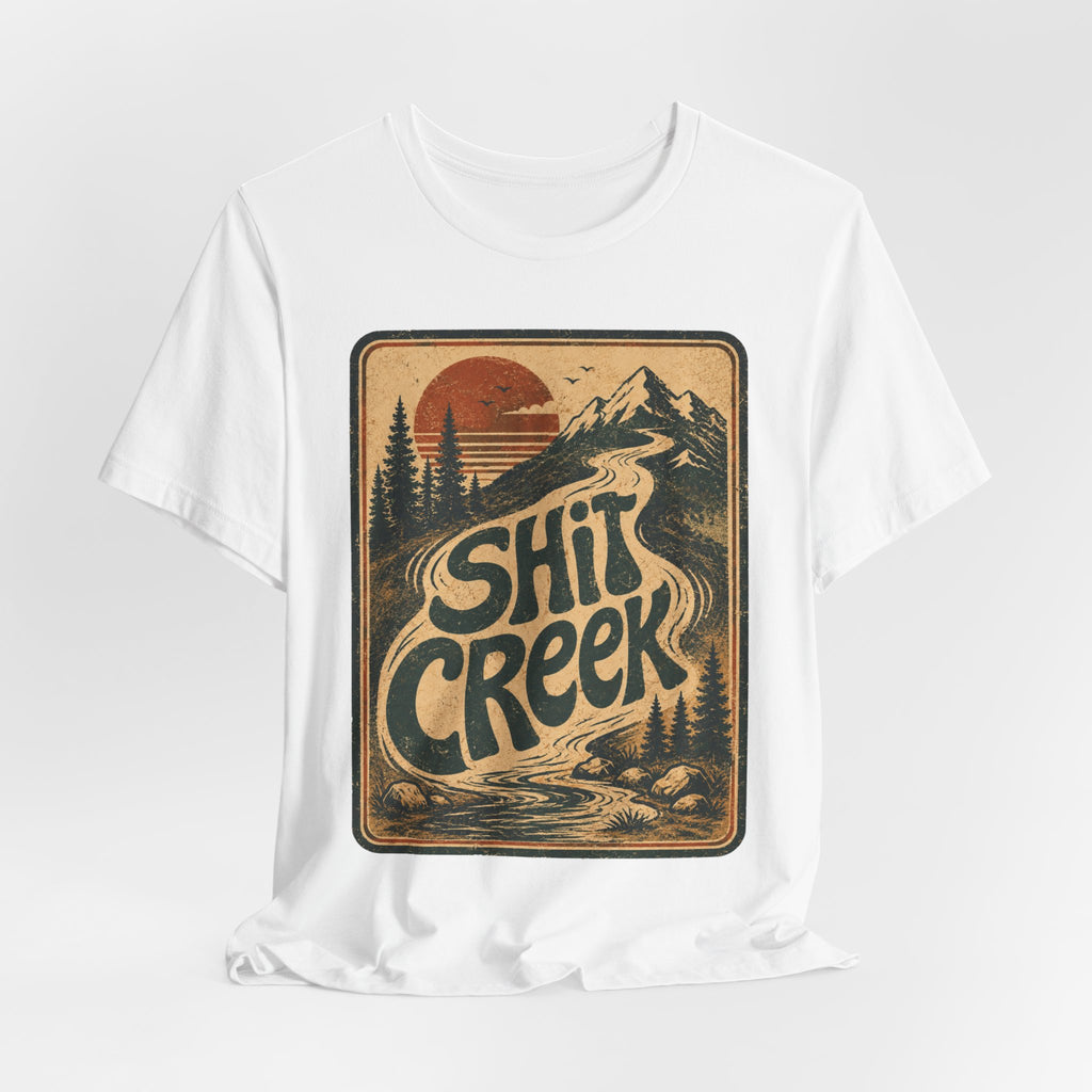 Shit Creek Retro Mountain Tee in Athletic Heather - funny hiking shit creek shirt, Barely Outdoorsy