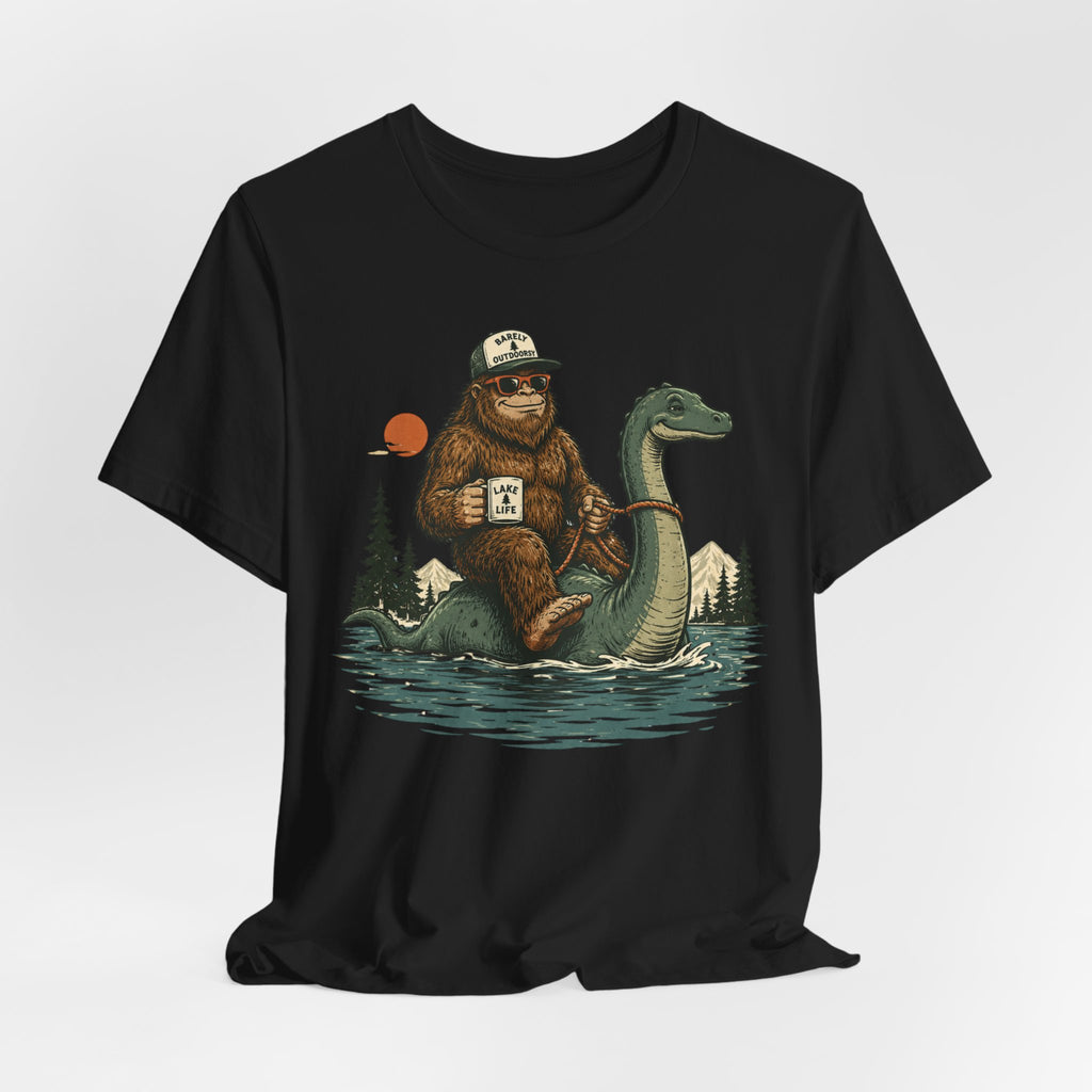 Bigfoot Riding Loch Ness Monster T-Shirt