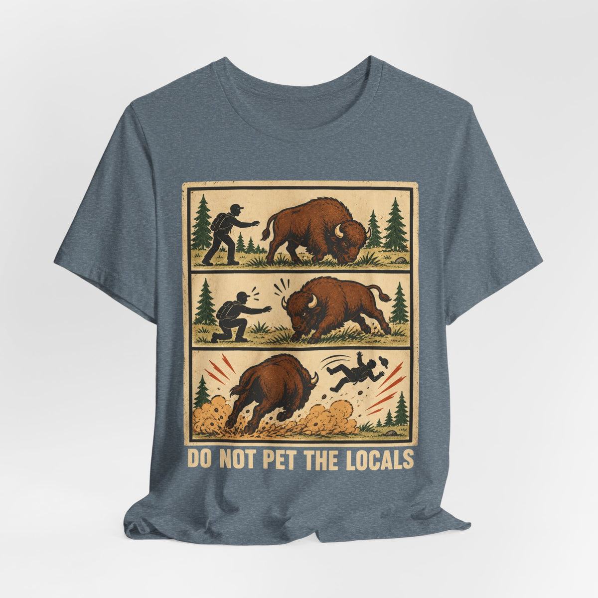 Do Not Pet the Locals Bison T-Shirt in Berry - funny national park bison humor graphic tee, Barely Outdoorsy Bella Canvas 3001